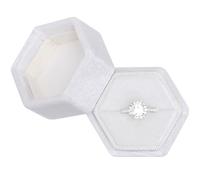Hexagon Velvet Jewelry Caja de anillo de una sola ranura para compromiso, boda, caja de recuerdo, anillo de foto nupcial (blanco)
