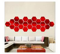 Hexagonal 3D Espejos Pegatinas de Pared Decoración para el hogar Sala de Estar Espejo Etiqueta de la Pared,Rojo,12 Pic(177 * 153 * 90MM)