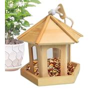 Hexagonal Bird Feeder - Wooden Garden Ornament For Wild Birds | Decorative Feeding Station With Wildlife Attraction | 20cm Design For Backyard Patio Lawn, Window Balcony Deck Mount, Charming Outdoor D