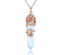 Hexagonal Healing Crystal Pendant Necklace Flower Wire Wrapped Amethysts Rose Quartz Natural Stone Jewelry,opalite Opal,45cm
