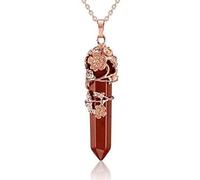 Hexagonal Healing Crystal Pendant Necklace Flower Wire Wrapped Amethysts Rose Quartz Natural Stone Jewelry,red Jasper,45cm