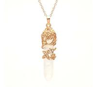 Hexagonal Healing Crystal Pendant Necklace Flower Wire Wrapped Amethysts Rose Quartz Natural Stone Jewelry,white Crystal,45cm