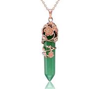 Hexagonal Healing Crystal Pendant Necklace Flower Wire Wrapped Amethysts Rose Quartz Natural Stone Jewelry,Green Aventurine,45cm