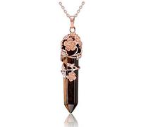 Hexagonal Healing Crystal Pendant Necklace Flower Wire Wrapped Amethysts Rose Quartz Natural Stone Jewelry,tiger Eye Stone,45cm