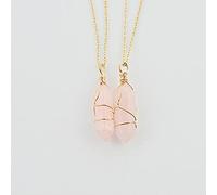 Hexágono Colgante de cuarzo natural Alambre de cobre Envuelto Collar de piedra Encanto Piedra genuina-Cuarzo rosa