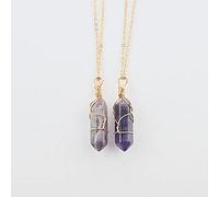 Hexágono Colgante de cuarzo natural Alambre de cobre Envuelto Collar de piedra Encanto Piedra genuina-Amatista