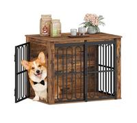 HEXCELEN Jaula para Perros Mueble de Madera, 81 × 55 × 62,4 cm, 2 Puertas, para Interiores, Jaula Resistente para Perro, Mesa Auxiliar, Marrón, para Perros Pequeños, Moderna