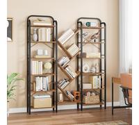 HEXCELEN Librería, Estantería de Árbol de 6 Niveles, 18 Compartimentos, Estantería de Almacenamiento, Estantes Ajustable, para Estudio, Sala de Estar, Marrón Rústico y Negro, 24 x 152 x 198,5 cm