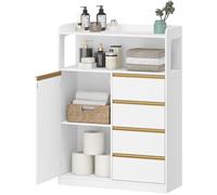 HEXCELEN Mueble de Baño, Armario de Almacenaje, con 4 Cajones y 1 Estantes Ajustables, Armario con Cajón, Gran Capacidad de Almacenaje, para Baño, Salón, Entrada, Blanco-Dorado, 30 x 80 x 110 cm