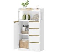 HEXCELEN Mueble de Baño, Armario de Almacenaje, con 4 Cajones y 1 Estantes Ajustables, Armario con Cajón, Gran Capacidad de Almacenaje, para Baño, Salón, Entrada, Blanco-Dorado, 30 x 60 x 110 cm