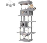 HEXCELEN Rascador grande para interiores, 210 x 60 x 50 cm, casa para gatos, plataforma grande, 8 troncos rascadores, hamaca, adecuado para gatos grandes y hogares con varios gatos, gris claro