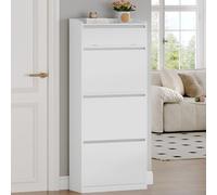 HEXCELEN Zapatero Estrecho con 3 Puertas Abatibles, Mueble para Zapatos con Compartimento Abatible, Separador Ajustable, para 12-18 Pares, para Pasillo, Entrada, 60 x 24 x 145 cm, Blanco