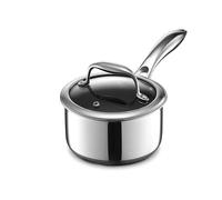 HexClad Cacerola Hybrid Antiadherente de 1 Litro con Tapa de Vidrio Templado, Asa que se Mantiene Fría, Apta para Lavavajillas, Horno hasta 480°C e Inducción, Compatible con todas las Estufas