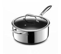 HexClad Cacerola Híbrida Antiadherente de 5 Litros con Tapa de Vidrio Templado, Mango que se Mantiene Frío, Apta para Lavavajillas e Inducción, Compatible con todas las Estufas