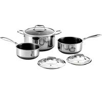 HexClad Juego de Ollas Hybrid Antiadherentes de 6 Piezas, Ollas de 2, 3 y 8 Litros con Tapas de Vidrio Templado, Apto para Lavavajillas, Horno hasta 480°C e Inducción, Compatible con todas las Estufas