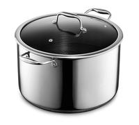 HexClad Olla Alta Hybrid Antiadherente de 12 Litros con Tapa de Vidrio Templado, Asas que se Mantienen Frías, Apta para Lavavajillas, Horno hasta 480°C e Inducción, Compatible con todas las Estufas