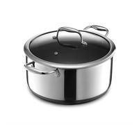 HexClad Olla Alta Hybrid Antiadherente de 8 Litros con Tapa de Vidrio Templado, Asas que se Mantienen Frías, Apta para Lavavajillas, Horno hasta 480°C e Inducción, Compatible con todas las Estufas