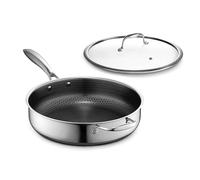HexClad Sartén Híbrida Antiadherente Profunda de 4.5 Litros con Tapa de Vidrio Templado, Apta para Lavavajillas, Horno e Inducción, Compatible con todas las Estufas