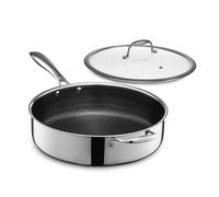 HexClad Sartén Híbrida Antiadherente Profunda de 5.5 Litros con Tapa de Vidrio Templado, Apta para Lavavajillas y Horno, Compatible con todas las Estufas