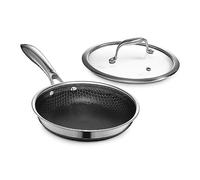 HexClad Sartén Hybrid Antiadherente de 20 cm con Tapa de Vidrio Templado, Asa que se Mantiene Fría, Apto para Lavavajillas, Horno hasta 480°C e Inducción, Compatible con todas las Estufas