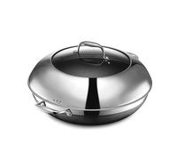 HexClad Wok Hybrid Antiadherente de 35 cm con Tapa de Acero Inoxidable, Asas que se Mantienen Frías, Apto para Lavavajillas, Horno hasta 480°C e Inducción, Compatible con todas las Estufas