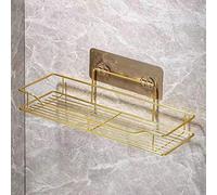 HEXEH Estante de ducha de esquina para baño, acero inoxidable, dorado, sin perforaciones, para colgar en la pared, estante de almacenamiento para inodoro, jabón, champú, toallero, barra integrada,