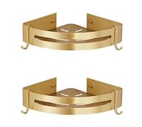 HEXEH Estante de ducha esquinero para baño, montado en la pared, aluminio dorado cepillado, organizador de champú, estante de drenaje, estantes de cocina, botellas de condimento, estante de