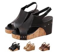 HEXEH Womens Comfy Wedge Orthopedic Sandals,Orthopedic Wedge Sandals for Women,Summer Platform Cork Espadrilles Wedges (42,Black)