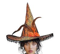 Hexenhut de Halloween - Satón de encaje de satén 44 x 39 cm 120 g | Sombrero de desolación con rosas y plumas | Disfraz Hexenhut Mujeres Masquerade Party Cosplay | Sombrero de bruja decorativo para el