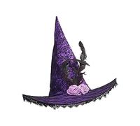 Hexenhut de Halloween - Satón de encaje de satén 44 x 39 cm 120 g | Sombrero de desolación con rosas y plumas | Disfraz Hexenhut Mujeres Masquerade Party Cosplay | Sombrero de bruja decorativo para el