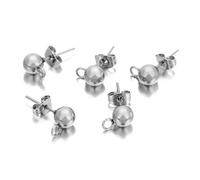 HEXHUASR 20 Pendientes de Bola Redonda de Acero Inoxidable quirúrgico de 3/4/5/6 mm con Anilla de Salto for Hacer Joyas.(Steel,5mm)