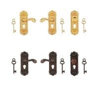 HEXHUASR Manijas de puerta en miniatura vintage a escala 1/12, juego de llaves y cerradura for casa de muñecas, accesorios de bricolaje, pomos de latón, minipuerta de hadas.(1pc gold,Long handle left)