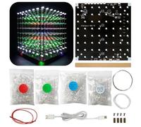Hexidos Kit de cubo LED de 8 x 8 x 8 pulgadas, kit electrónico de proyecto de soldadura, el usuario necesita soldar el LED y el contenido mostrado se puede modificar. (MULTI4)