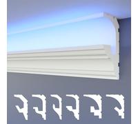 HEXIMO LED molduras de estuco 2en1, iluminación indirecta molduras de techo XPS poliestireno perfil de iluminación abombado (10,2 Metros HLED 6)