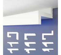 HEXIMO LED Perfil de sombra Molduras de estuco, iluminación indirecta Techo de placas de yeso de poliestireno XPS luz abocinada (20,4 Metros HLED 7)