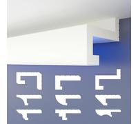 HEXIMO LED Perfil de sombra Molduras de estuco, iluminación indirecta Techo de placas de yeso de poliestireno XPS luz abocinada (1,7 Metros HLED 8)