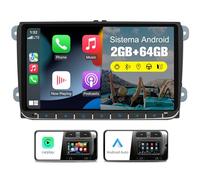 Hexinex【2+64G】Radio de Coche Android con Pantalla Táctil para VW, Autoradio de 9'' con CarPlay/Android Auto/Mirror Link,Compatible con WiFi/GPS/Bluetooth/RDS/USB/FM/Mandos del Volante y Cámara Trasera