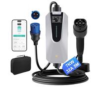 Hexinex Cargador EV Tipo 2 Portátil de 7KW con Corriente Ajustable de 8A a 32A, Estación de Carga para Vehículos Eléctricos, Admite Control por App, con Pantalla LED Digital y Bolsa