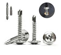 Hexizexi 100 Piezas Tornillos Autorroscantes 4.2x32 mm Tornillos Roscachapas Inoxidable 410 con 2 Brocas para Madera Acero