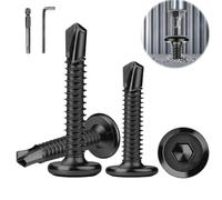 Hexizexi 100 piezas tornillos autorroscantes de acero inoxidable 410, cabeza plana, tornillos hexagonales interiores, 5,5 x 25 mm, tornillos perforadores negro con broca hexagonal interior, llave