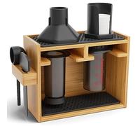 HEXNUB Soporte Organizador de bambú Premium para cafetera Aeropress para filtros, Tazas y Accesorios de la cafetera Aeropress con Alfombrilla de Silicona antigoteo - Negro