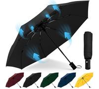 HEXSOLID Paraguas Plegable Antiviento Automático 8 Rib Paraguas A Prueba De Viento 106cm/117cm Paraguas Plegable Compacto De Viaje Para Hombres Y Mujeres (Negro, 106CM)