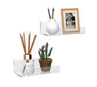 Hexsonhoma Estantería de pared acrílica transparente de 18 cm, 2 unidades, estantes flotantes para libros, decoración del hogar, reloj digital, altavoz, botella de vino