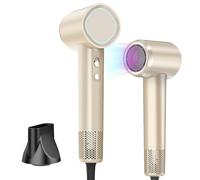 HEXTEK secador pelo ionico, Motor sin escobillas de alta velocidad de 160,000 RPM, Tecnología de iones negativos para un secado rápido, Completo con boquilla,Dorado