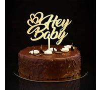 Hey Baby - Decoración para tartas de baby shower, decoración personalizada para fiestas de mamá para ser recién nacido, regalos para recién nacidos, color dorado