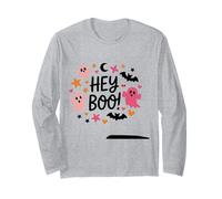 Hey Boo - Camisa Linda Rosa y Naranja con Estrellas Fantasmas y murciélagos Manga Larga