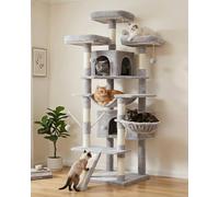 Hey-brother Árbol Grande para Gatos, 180 cm de Altura, con Cuerda de Sisal, Tabla Arañadora, 3 Plataformas y 2 Cuevas, Gris Claro 0EMPJ034W