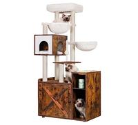 Hey-brother Árbol para Gatos con Caja de Arena para Gatos, Árbol Rascador para Gatos de Estilo Moderno, con una Gran Plataforma, una Mesa de Alimentación y Dos Hamacas, marrón Vintage EMPJ115SR