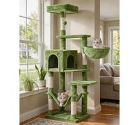 Hey-brother Árbol para gatos con hamaca grande, torre para gatos de varios niveles para gatos de interior, condominio para gatos con postes rascadores cubiertos de sisal y percha superior, verde