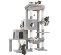 Hey-brother Árbol para Gatos, Rascador para Gatos con una Gran Plataforma, Estructura escalonada, con 2 nidos para Gatos, una Hamaca espaciosa, un rascador de sisal y una Cesta, Gris Claro MPJ071W